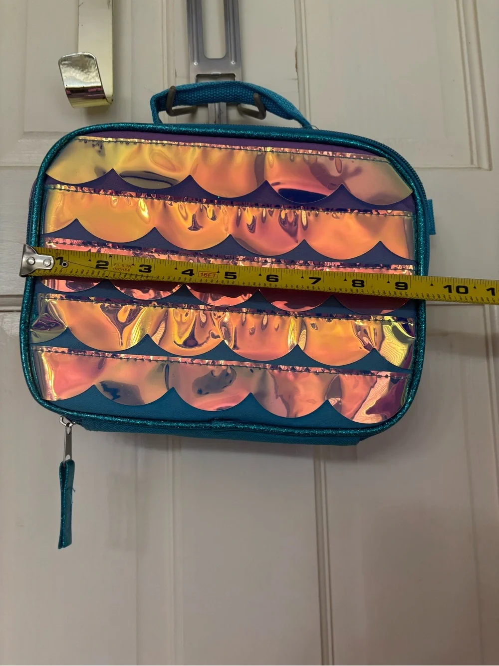 Iridescent Teal Lunch Bag for Women - Shimmering Mermaid Scales